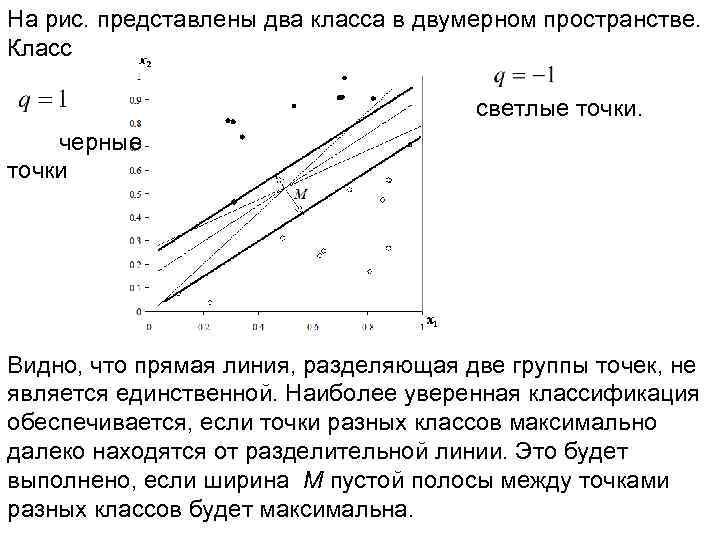 На рис. представлены два класса в двумерном пространстве. Класс светлые точки. черные точки Видно,