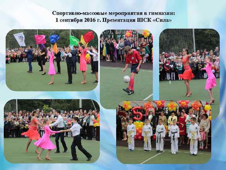 Спортивно-массовые мероприятия в гимназии: 1 сентября 2016 г. Презентация ШСК «Сила» 