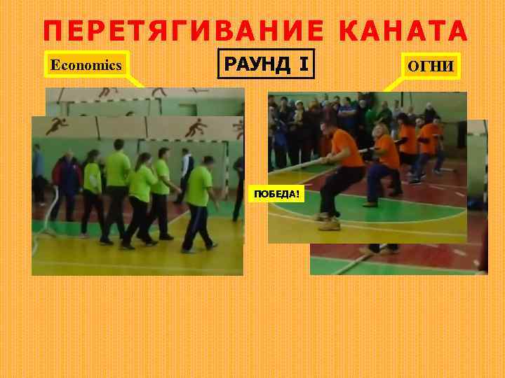ПЕ РЕТЯГИВАНИЕ К АНАТА Economics РАУНД I ПОБЕДА! ОГНИ 