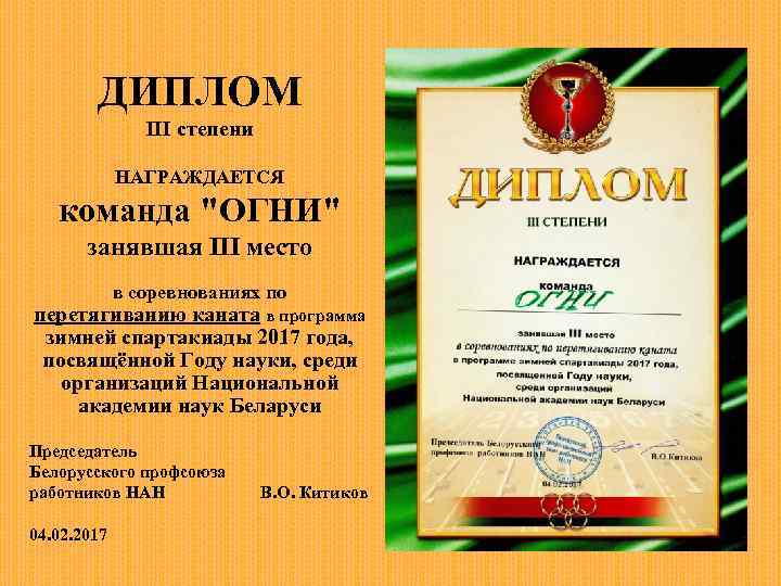 ДИПЛОМ ІІІ степени НАГРАЖДАЕТСЯ команда 