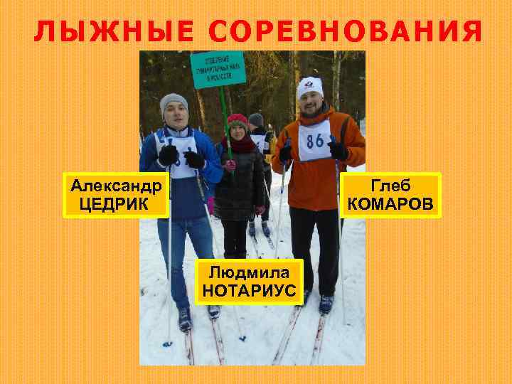 ЛЫЖНЫЕ СОРЕВНОВАНИЯ Александр ЦЕДРИК Глеб КОМАРОВ Людмила НОТАРИУС 