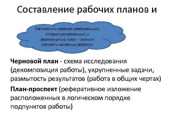 Составление рабочих планов и Составить хорошо продуманный, структурированный и развернутый план – значит сделать