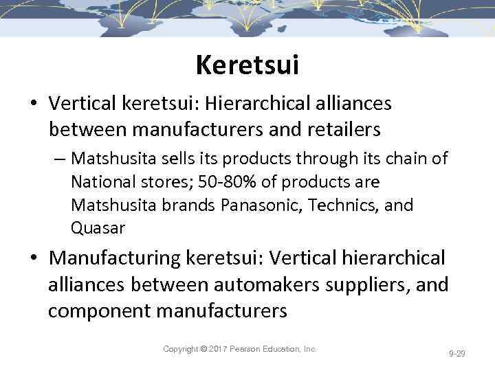 Keretsui • Vertical keretsui: Hierarchical alliances between manufacturers and retailers – Matshusita sells its