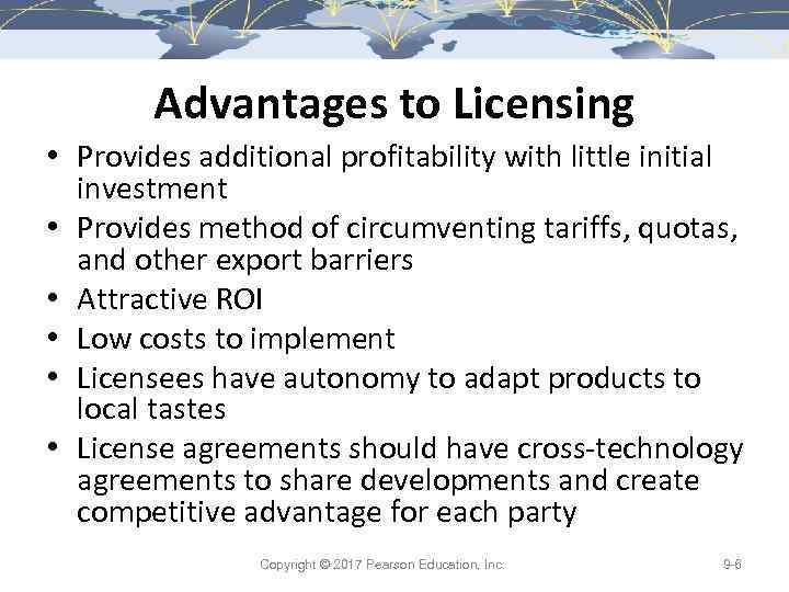 Advantages to Licensing • Provides additional profitability with little initial investment • Provides method