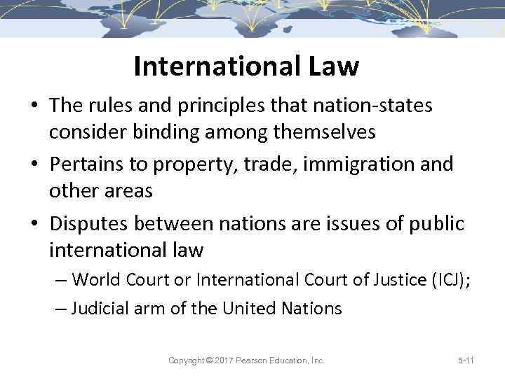 International Law • The rules and principles that nation-states consider binding among themselves •