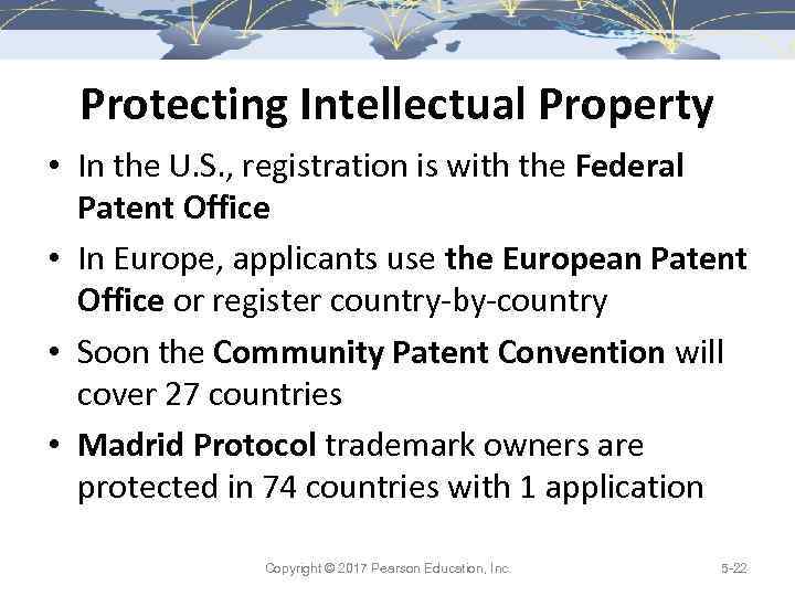 Protecting Intellectual Property • In the U. S. , registration is with the Federal