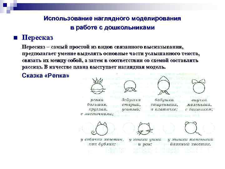 Использование наглядного моделирования в работе с дошкольниками n Пересказ – самый простой из видов