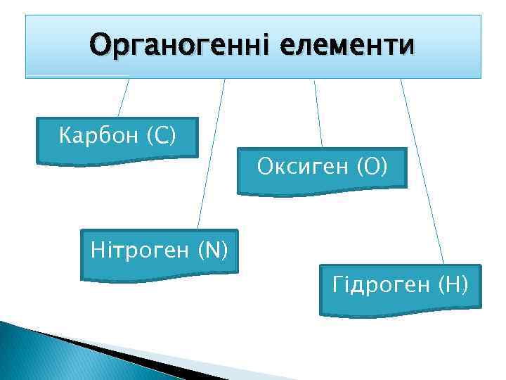 Органогенні елементи Карбон (С) Оксиген (О) Нітроген (N) Гідроген (Н) 