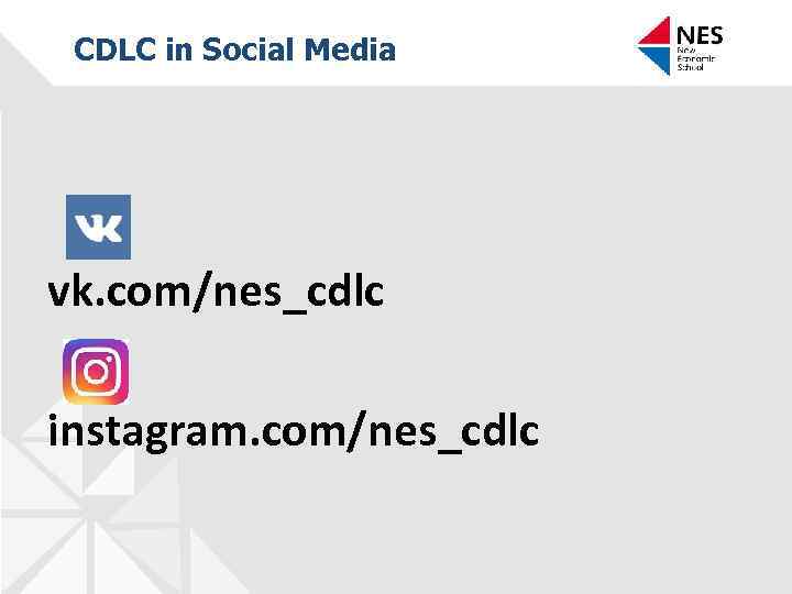 CDLC in Social Media vk. com/nes_cdlc instagram. com/nes_cdlc 