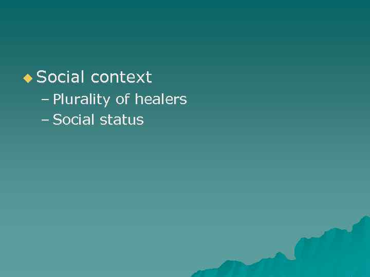  Social context – Plurality of healers – Social status 