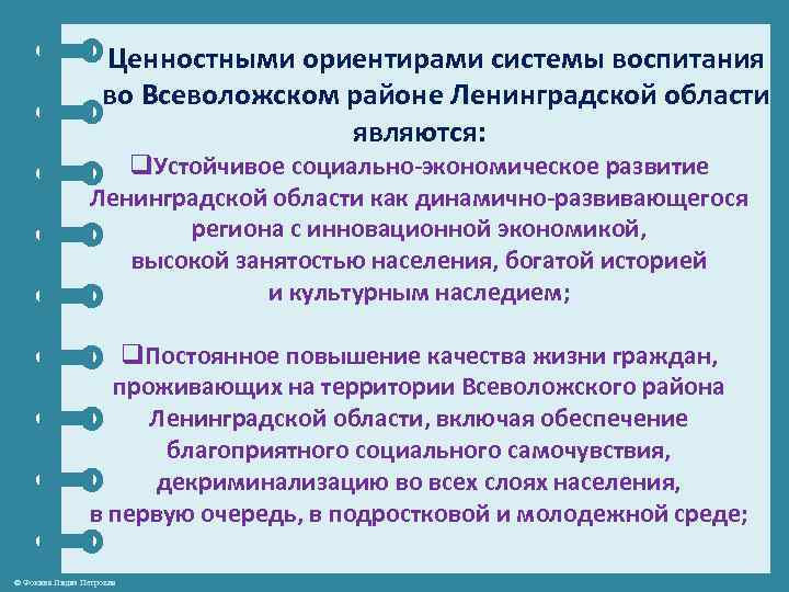 Ценностными ориентирами системы воспитания во Всеволожском районе Ленинградской области являются: q. Устойчивое социально-экономическое развитие