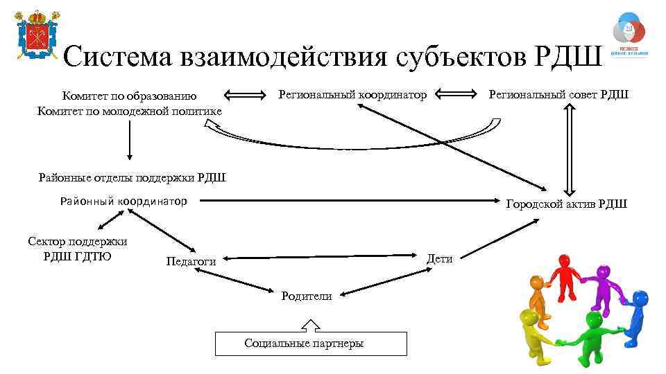 Система взаимодействия субъектов РДШ Комитет по образованию Комитет по молодежной политике Региональный координатор Региональный