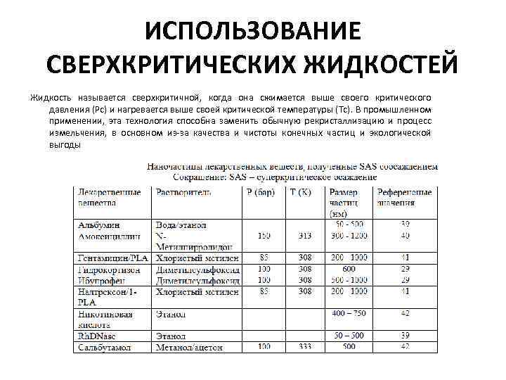 ИСПОЛЬЗОВАНИЕ СВЕРХКРИТИЧЕСКИХ ЖИДКОСТЕЙ Жидкость называется сверхкритичной, когда она сжимается выше своего критического давления (Pc)