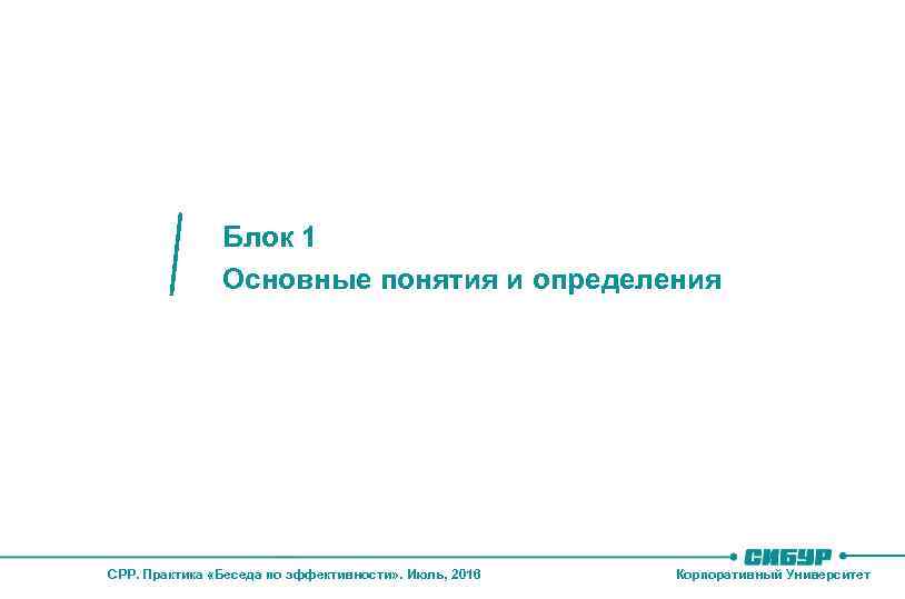 Основные понятия, определения Блок 1 Основные понятия и определения CPP. Практика «Беседа по эффективности»
