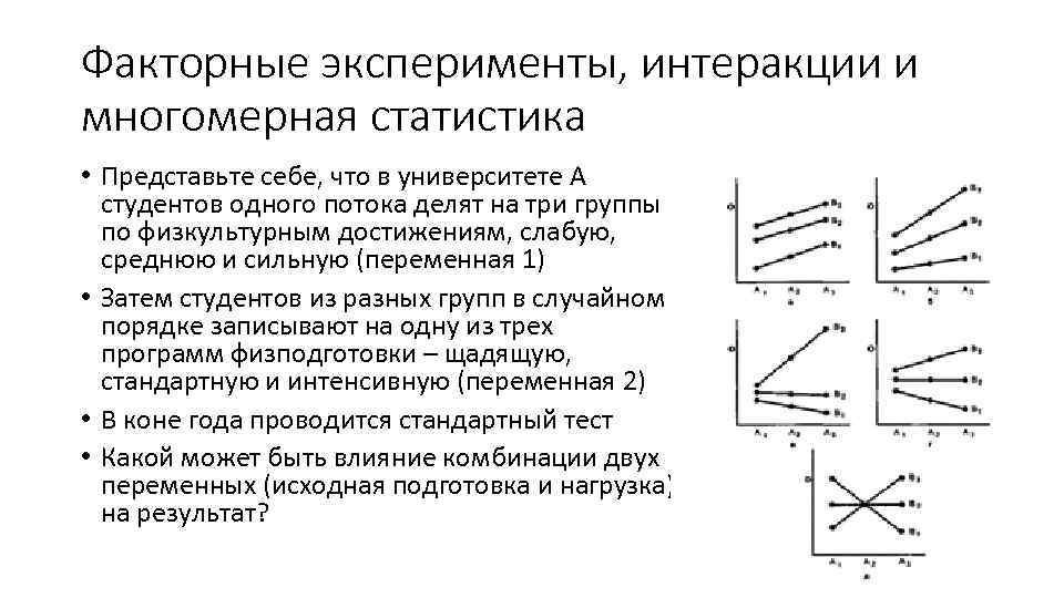 Факторные эксперименты, интеракции и многомерная статистика • Представьте себе, что в университете А студентов