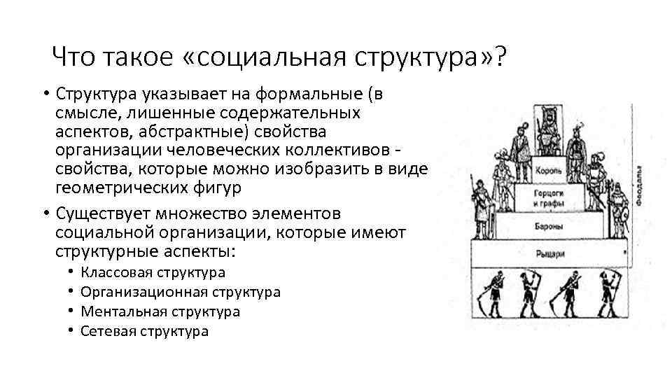 Что такое «социальная структура» ? • Структура указывает на формальные (в смысле, лишенные содержательных