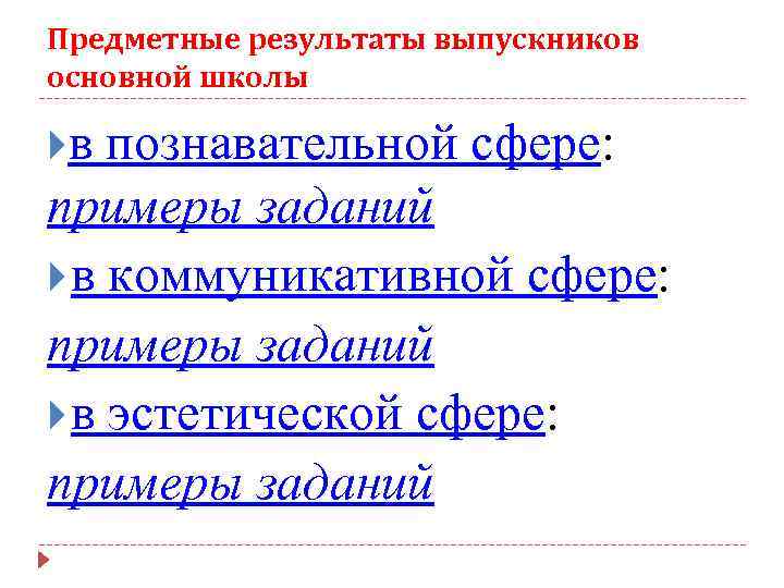 Предметные результаты выпускников основной школы в познавательной сфере: примеры заданий в коммуникативной сфере: примеры