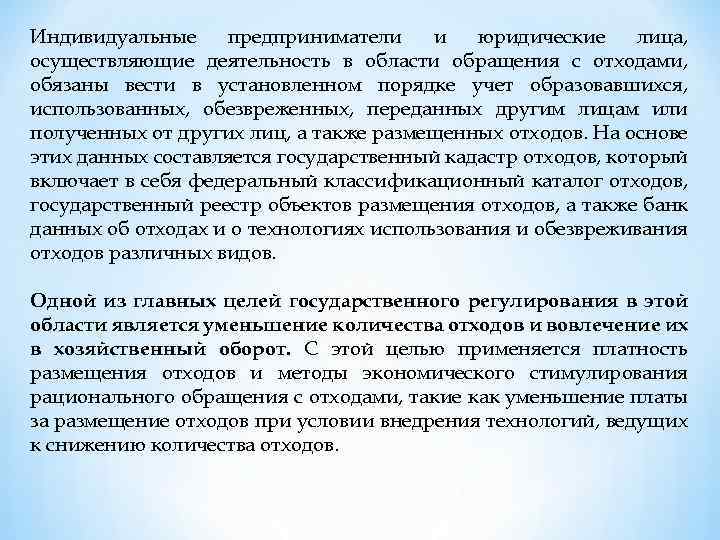 Индивидуальные предприниматели и юридические лица, осуществляющие деятельность в области обращения с отходами, обязаны вести