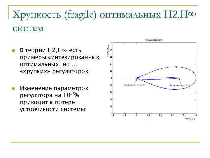 Хрупкость (fragile) оптимальных H 2, H∞ систем n n В теории H 2, H∞