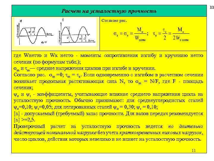 11 Расчет на усталостную прочность Согласно рис. где Wнетто и Wк нетто - моменты