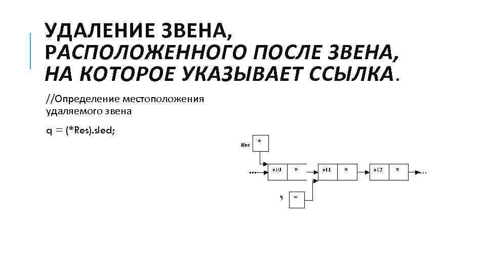 УДАЛЕНИЕ ЗВЕНА, РАСПОЛОЖЕННОГО ПОСЛЕ ЗВЕНА, НА КОТОРОЕ УКАЗЫВАЕТ ССЫЛКА. //Определение местоположения удаляемого звена q