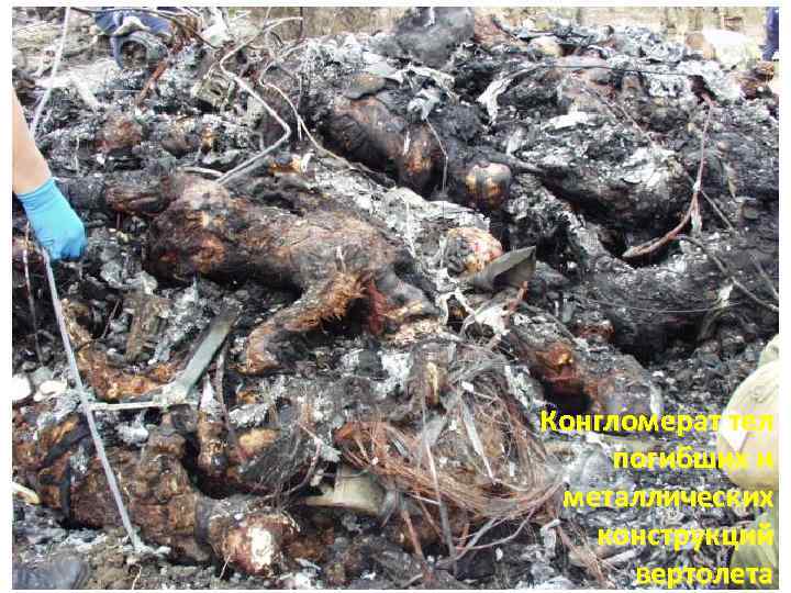 Конгломерат тел погибших и металлических конструкций вертолета 