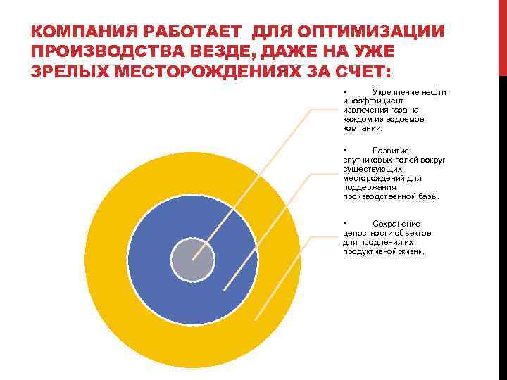 КОМПАНИЯ РАБОТАЕТ ДЛЯ ОПТИМИЗАЦИИ ПРОИЗВОДСТВА ВЕЗДЕ, ДАЖЕ НА УЖЕ ЗРЕЛЫХ МЕСТОРОЖДЕНИЯХ ЗА СЧЕТ: •