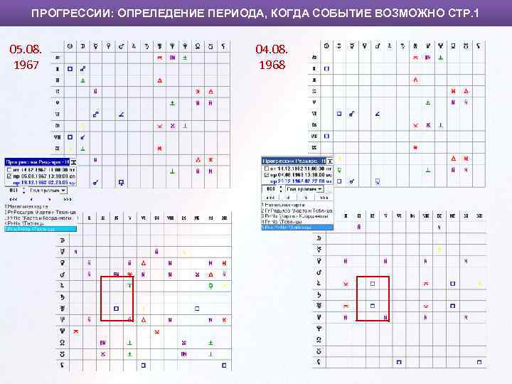 ПРОГРЕССИИ: ОПРЕЛЕДЕНИЕ ПЕРИОДА, КОГДА СОБЫТИЕ ВОЗМОЖНО СТР. 1 05. 08. 1967 04. 08. 1968