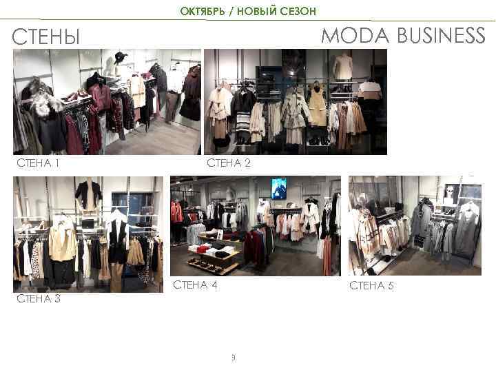 ОКТЯБРЬ / НОВЫЙ СЕЗОН MODA BUSINESS СТЕНЫ СТЕНА 1 СТЕНА 2 СТЕНА 4 СТЕНА