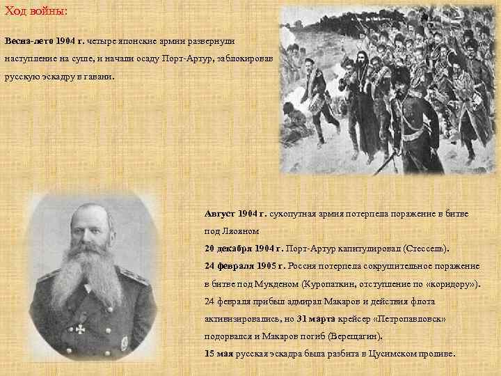 Ход войны: Весна-лето 1904 г. четыре японские армии развернули наступление на суше, и начали