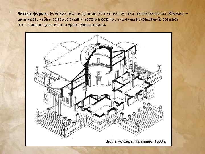  • Чистые формы. Композиционно здание состоит из простых геометрических объемов – цилиндра, куба