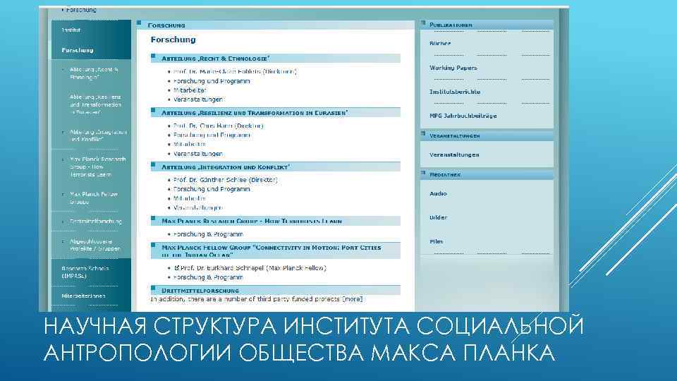 НАУЧНАЯ СТРУКТУРА ИНСТИТУТА СОЦИАЛЬНОЙ АНТРОПОЛОГИИ ОБЩЕСТВА МАКСА ПЛАНКА 