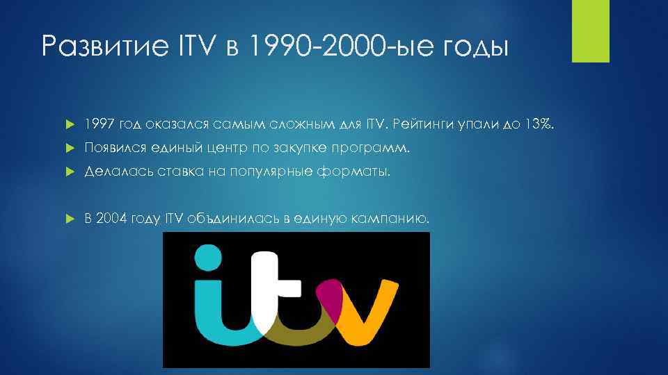 Развитие ITV в 1990 -2000 -ые годы 1997 год оказался самым сложным для ITV.