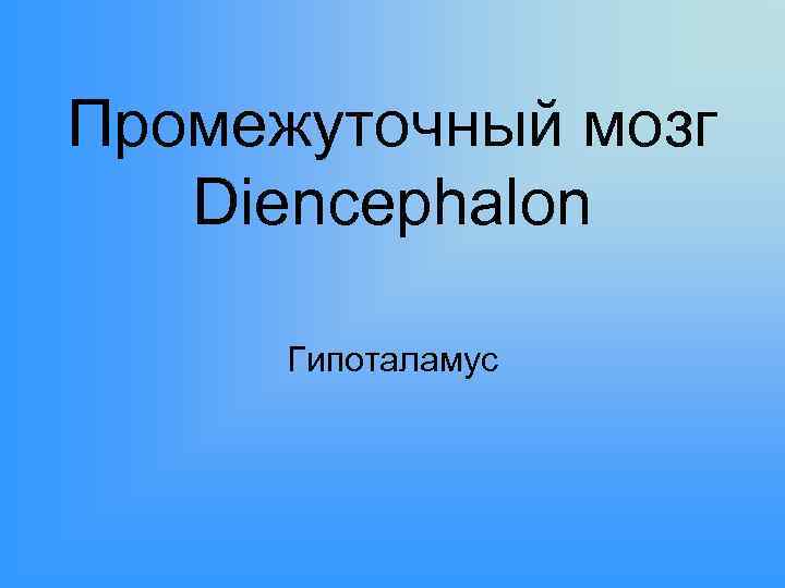 Промежуточный мозг Diencephalon Гипоталамус 