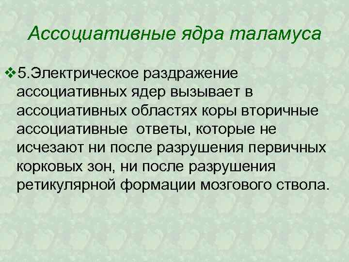 Ассоциативные ядра таламуса v 5. Электрическое раздражение ассоциативных ядер вызывает в ассоциативных областях коры