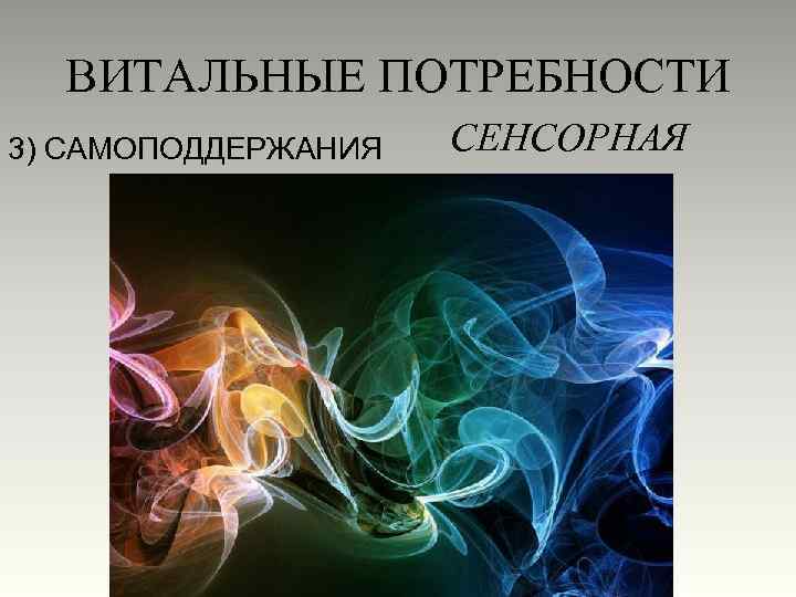 ВИТАЛЬНЫЕ ПОТРЕБНОСТИ 3) САМОПОДДЕРЖАНИЯ СЕНСОРНАЯ 