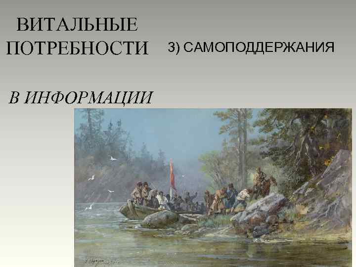 ВИТАЛЬНЫЕ ПОТРЕБНОСТИ В ИНФОРМАЦИИ 3) САМОПОДДЕРЖАНИЯ 