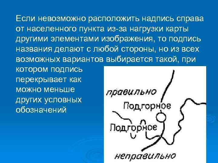 Если невозможно расположить надпись справа от населенного пункта из-за нагрузки карты другими элементами изображения,