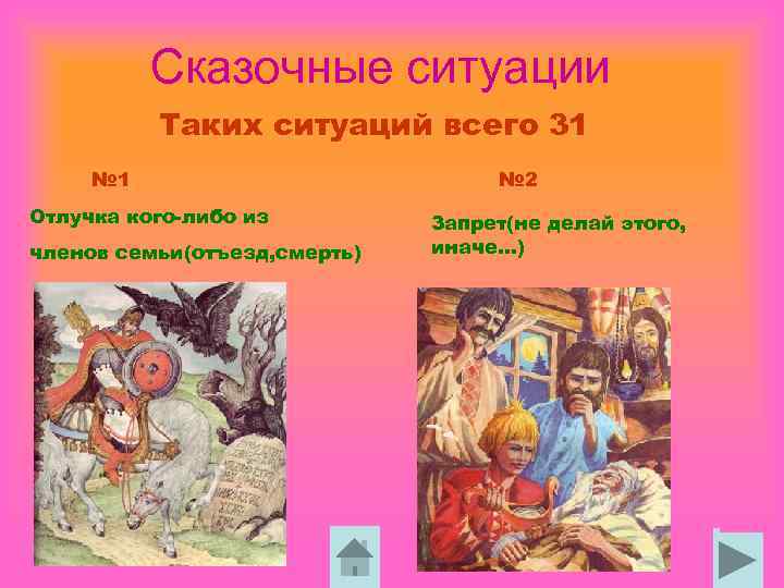 Сказочные ситуации Таких ситуаций всего 31 № 1 Отлучка кого-либо из членов семьи(отъезд, смерть)