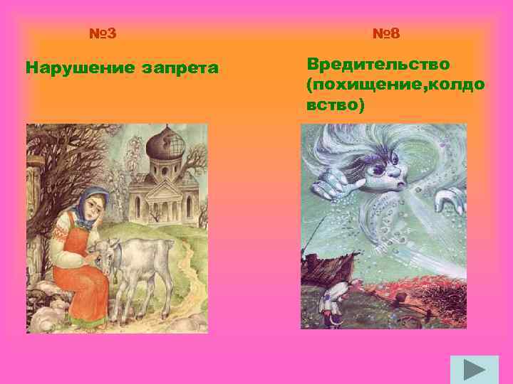 № 3 Нарушение запрета № 8 Вредительство (похищение, колдо вство) 