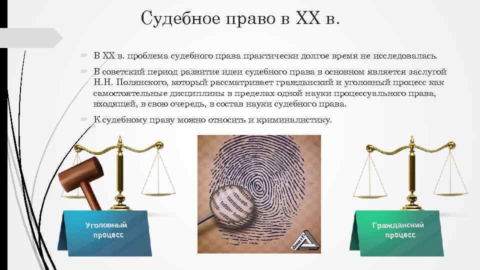 Судебное право в XX в. В XX в. проблема судебного права практически долгое время