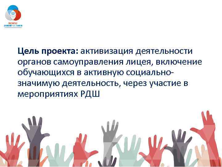 Цель проекта: активизация деятельности органов самоуправления лицея, включение обучающихся в активную социальнозначимую деятельность, через