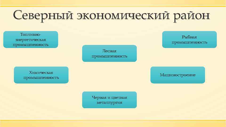 Северный экономический район Топливноэнергетическая промышленность Рыбная промышленность Лесная промышленность Химическая промышленность Машиностроение Черная и