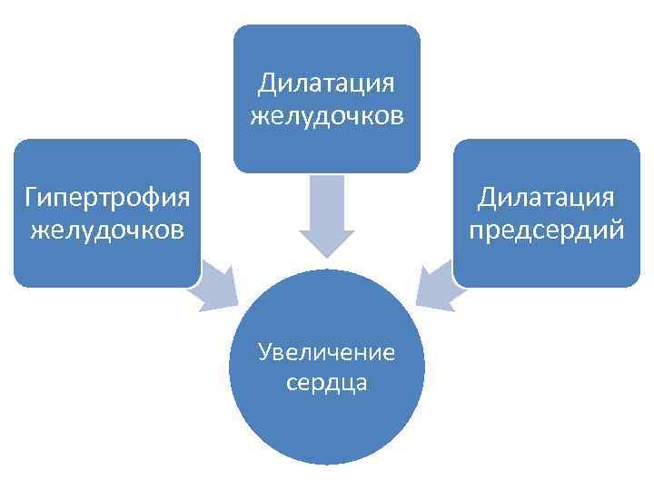 Дилатация желудочков Гипертрофия желудочков Дилатация предсердий Увеличение сердца 