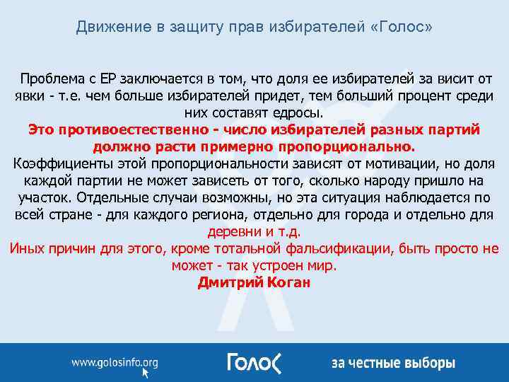 Движение в защиту прав избирателей «Голос» Проблема с ЕР заключается в том, что доля