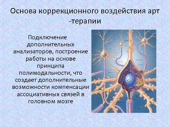 Основа коррекционного воздействия арт -терапии Подключение дополнительных анализаторов, построение работы на основе принципа полимодальности,