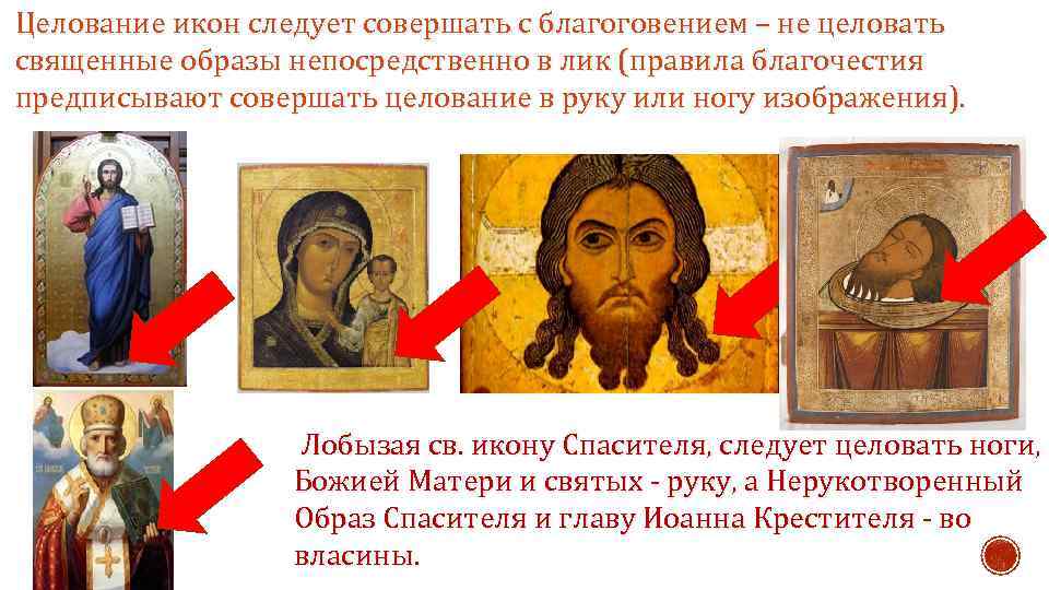 Целование икон следует совершать с благоговением – не целовать священные образы непосредственно в лик