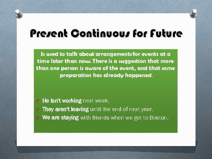 Present Continuous for Future Is used to talk about arrangements for events at a