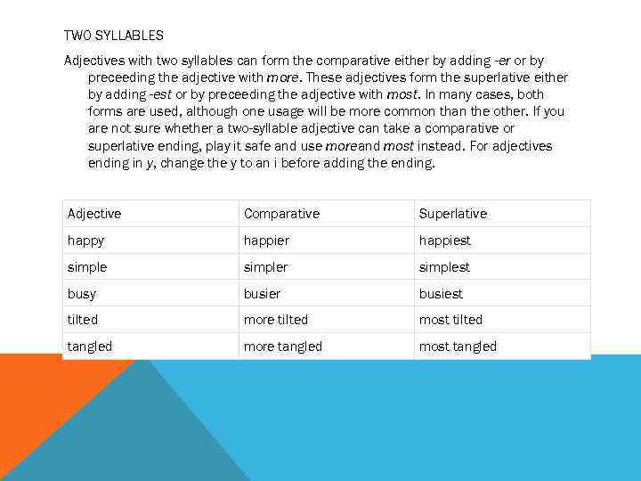 TWO SYLLABLES Adjectives with two syllables can form the comparative either by adding -er