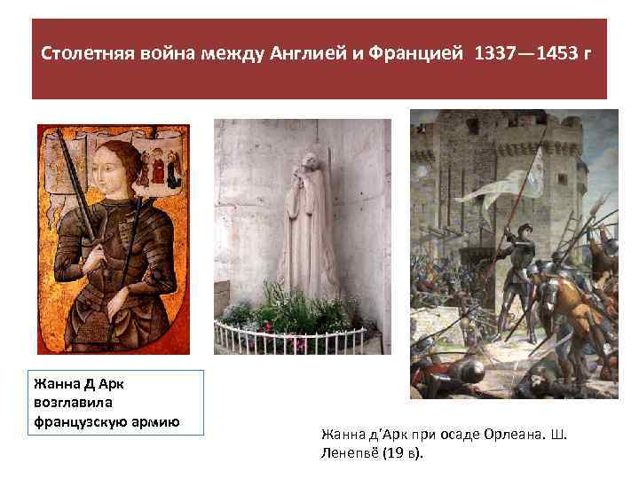 Столетняя война между Англией и Францией 1337— 1453 г. Жанна Д Арк возглавила французскую